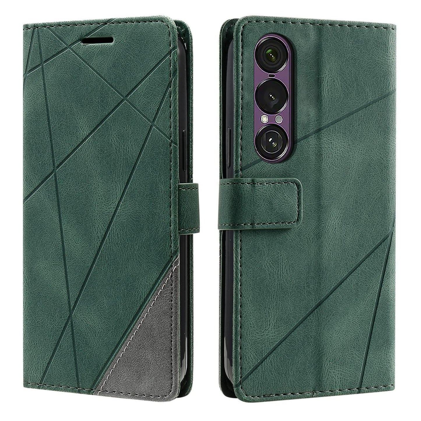 For Sony Xperia 1 VII Skin Feel Splicing Leather Phone Case(Green)