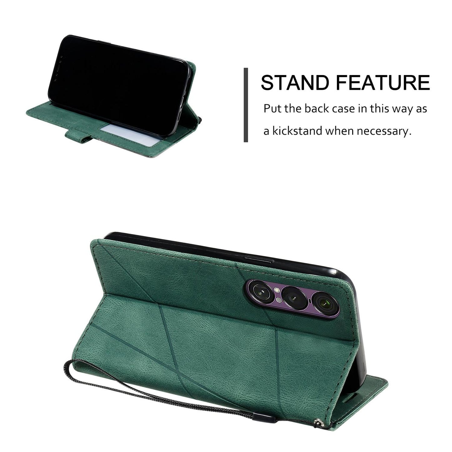 For Sony Xperia 1 VII Skin Feel Splicing Leather Phone Case(Green)