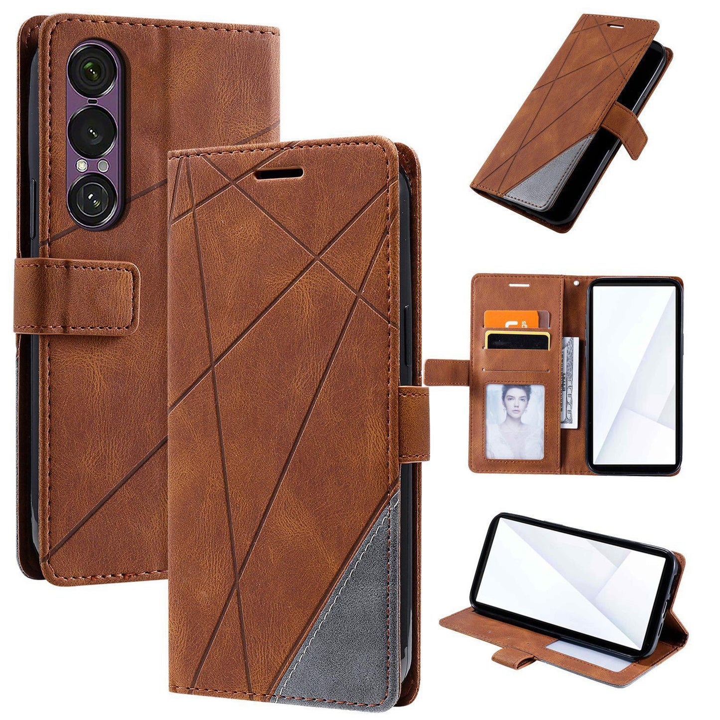 For Sony Xperia 1 VII Skin Feel Splicing Leather Phone Case(Brown)