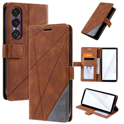 For Sony Xperia 1 VII Skin Feel Splicing Leather Phone Case(Brown)
