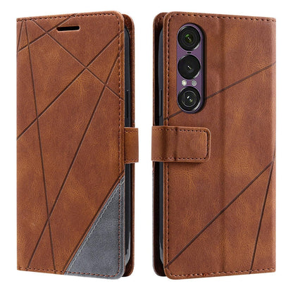 For Sony Xperia 1 VII Skin Feel Splicing Leather Phone Case(Brown)
