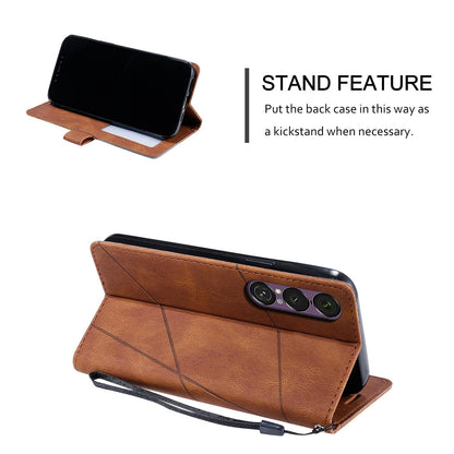 For Sony Xperia 1 VII Skin Feel Splicing Leather Phone Case(Brown)
