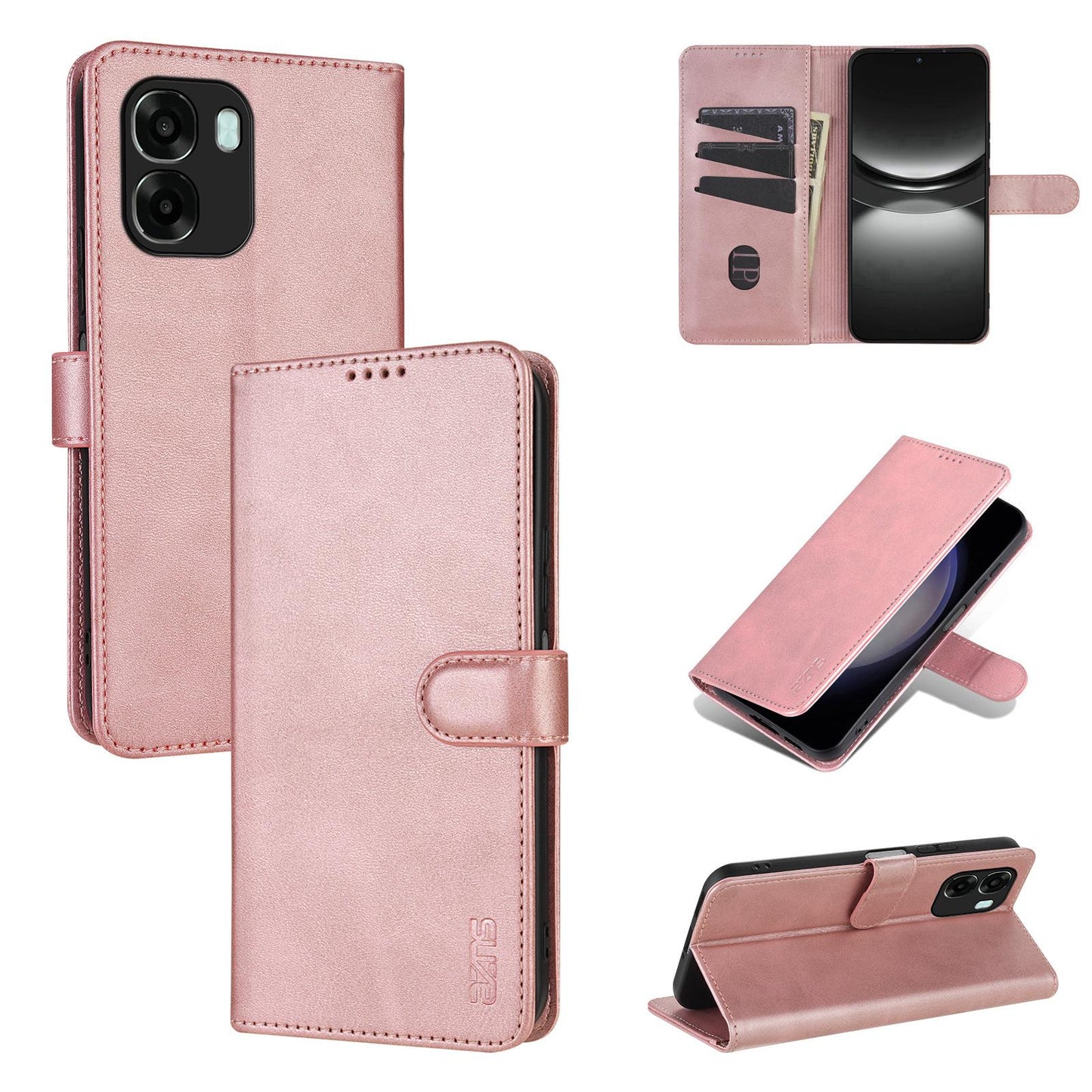 For OPPO A6x 5G / A6 5G Global AZNS Skin Feel Calf Texture Flip Leather Phone Case(Rose Gold)