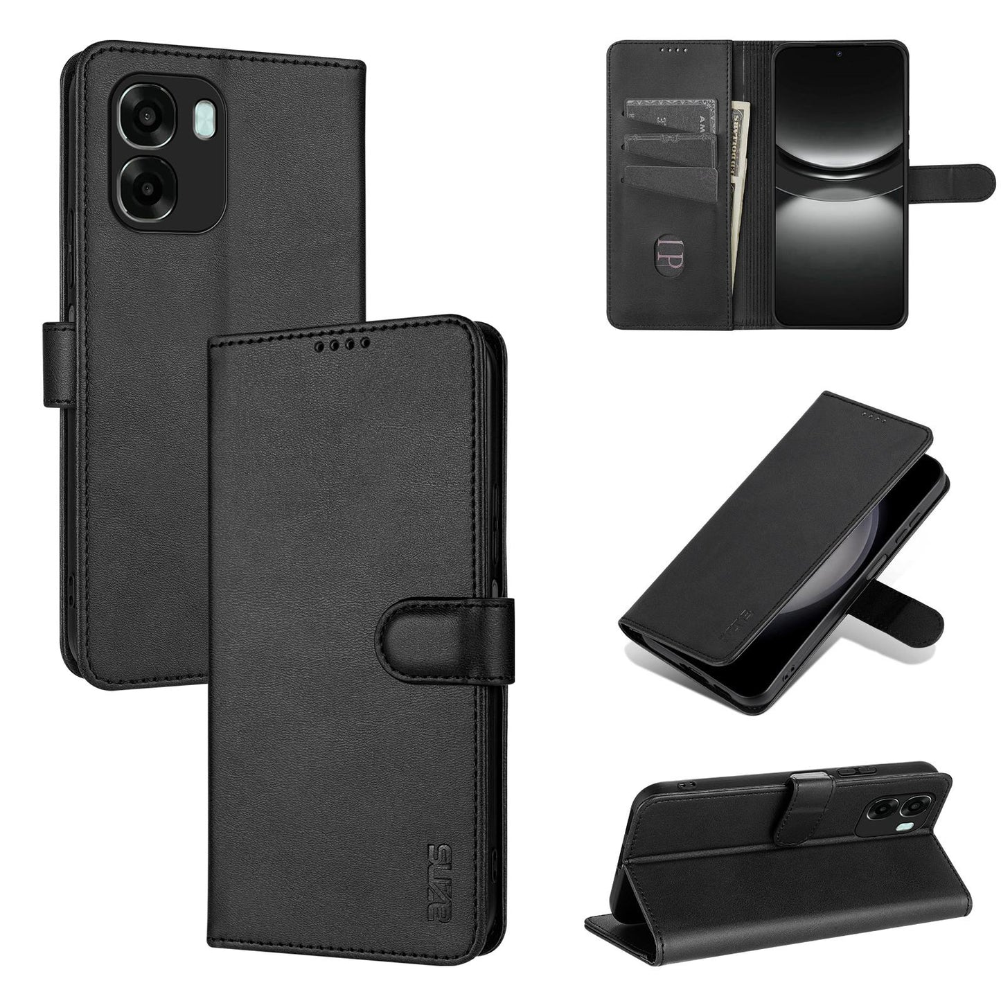 For OPPO A6x 5G / A6 5G Global AZNS Skin Feel Calf Texture Flip Leather Phone Case(Black)