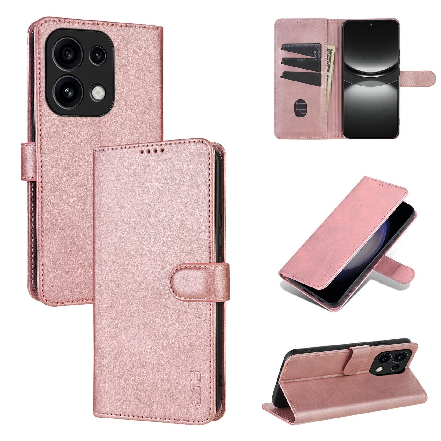 For OPPO Reno16 Pro 5G Global AZNS Skin Feel Calf Texture Flip Leather Phone Case(Rose Gold)