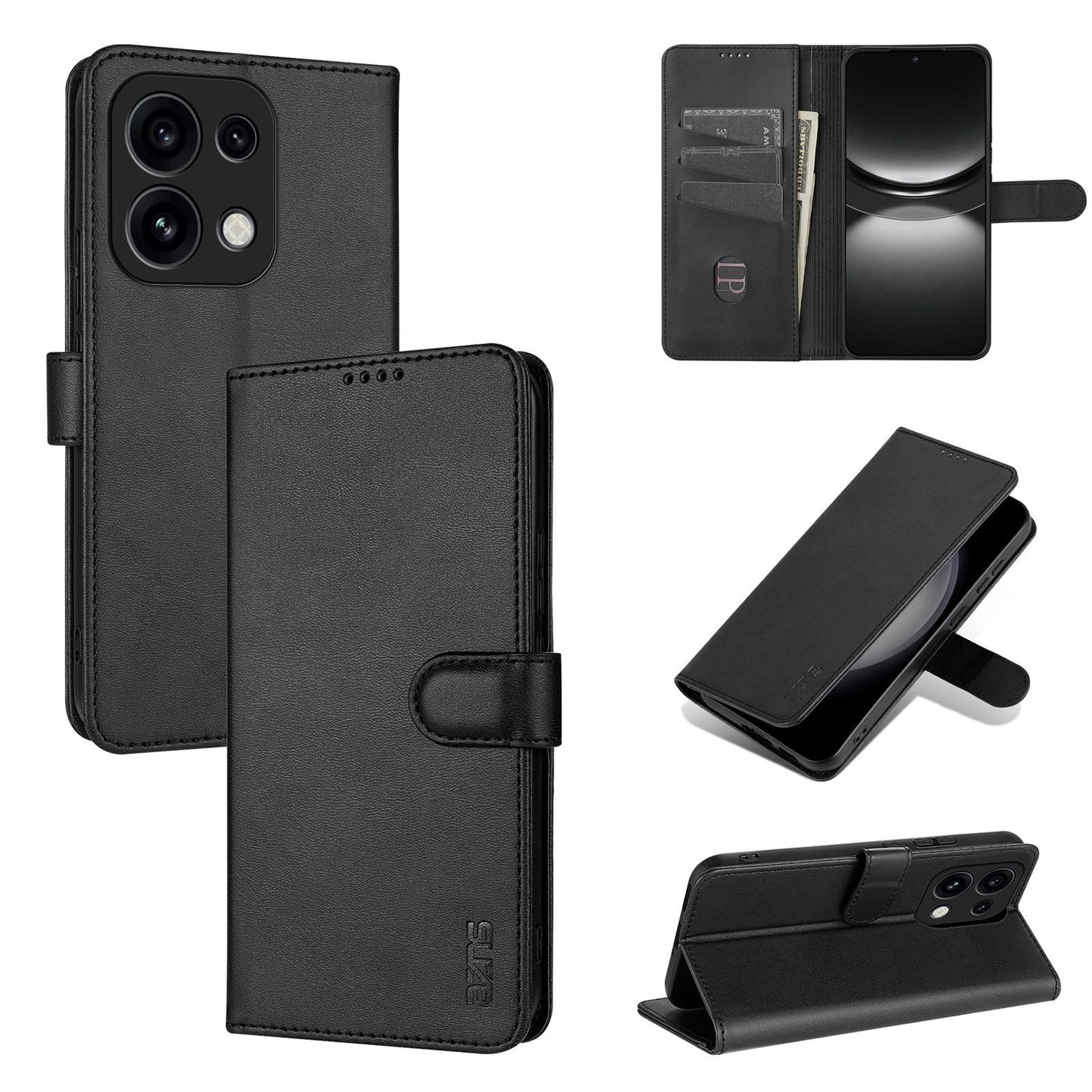For OPPO Reno16 Pro 5G Global AZNS Skin Feel Calf Texture Flip Leather Phone Case(Black)