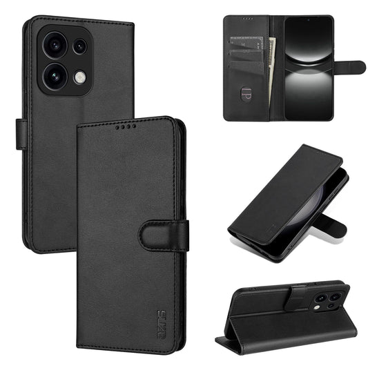 For OPPO Reno16 Pro 5G Global AZNS Skin Feel Calf Texture Flip Leather Phone Case(Black)