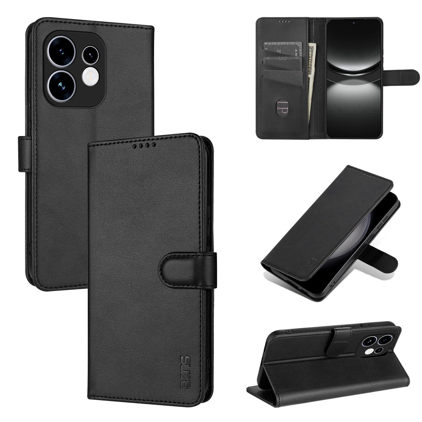 For OPPO Reno16 5G Global AZNS Skin Feel Calf Texture Flip Leather Phone Case(Black)