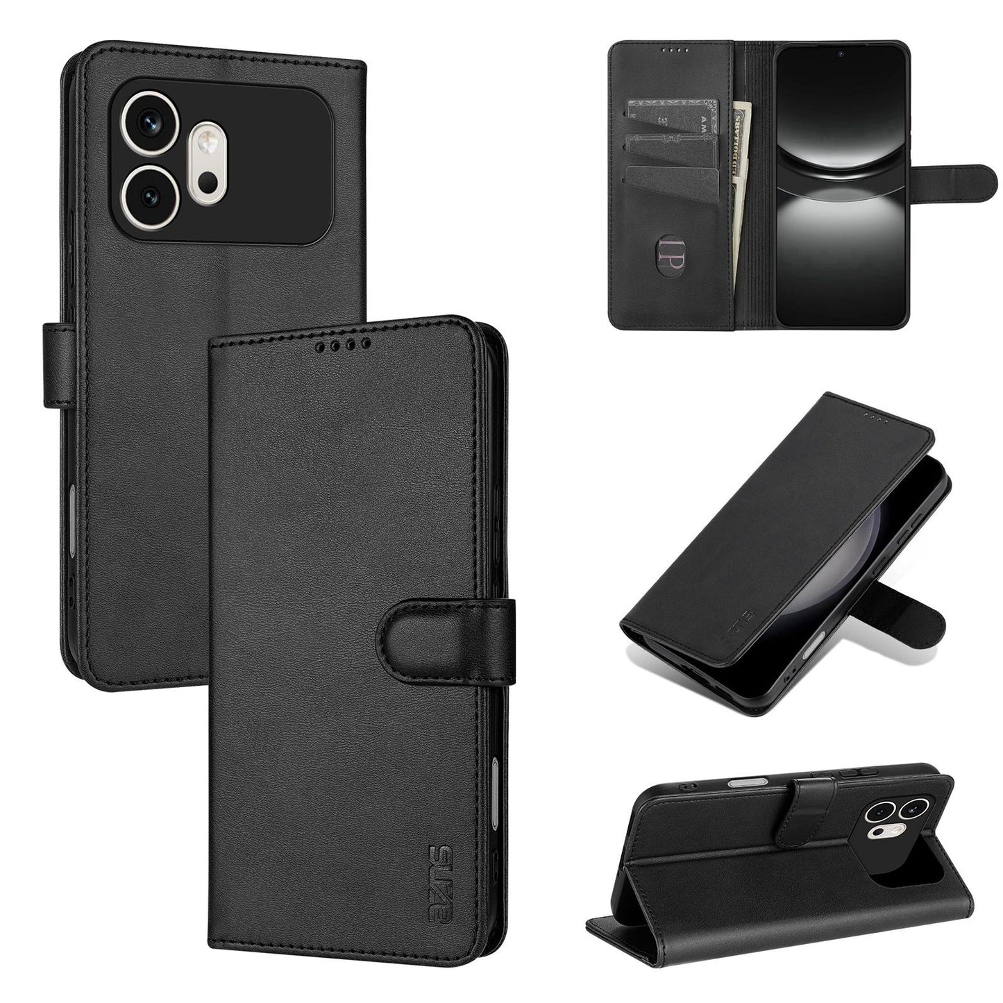 For Honor 600 Global AZNS Skin Feel Calf Texture Flip Leather Phone Case(Black)