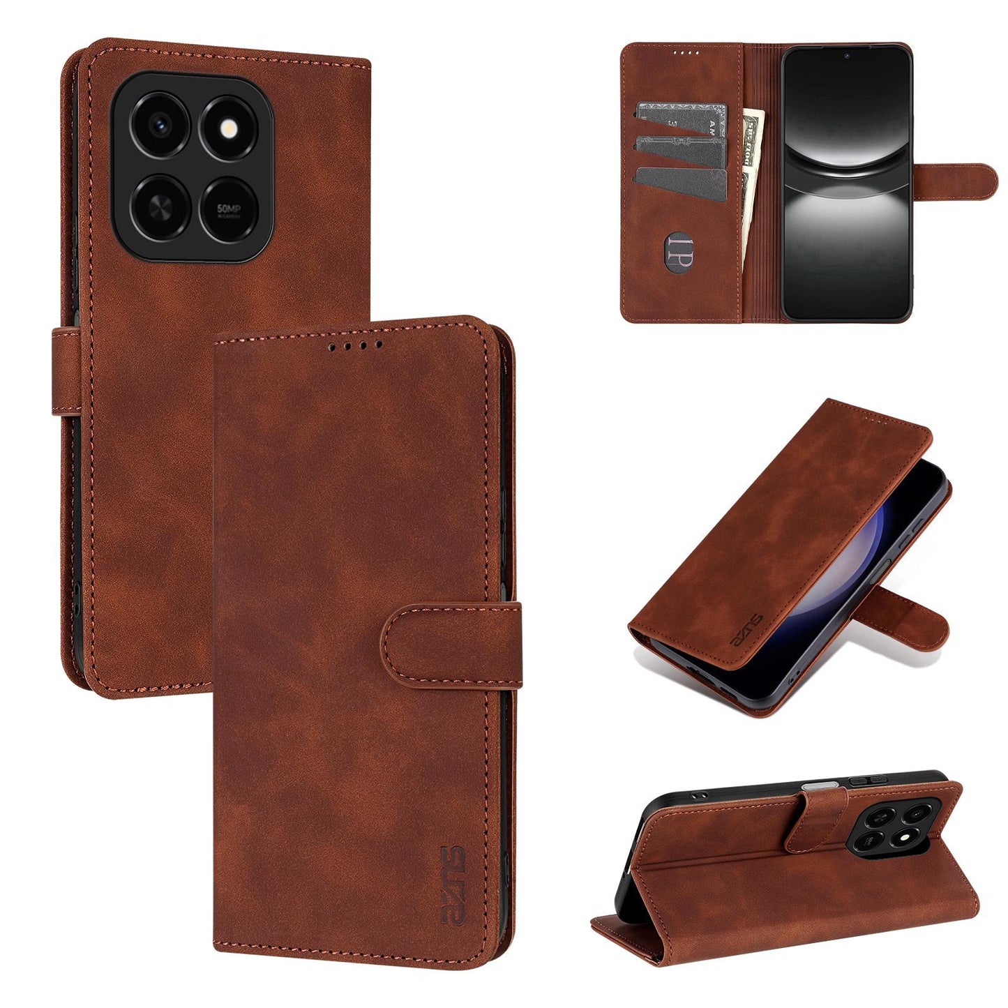 For Honor Play 10T 5G/400 Smart 5G AZNS Skin Feel Calf Texture Flip Leather Phone Case(Brown)