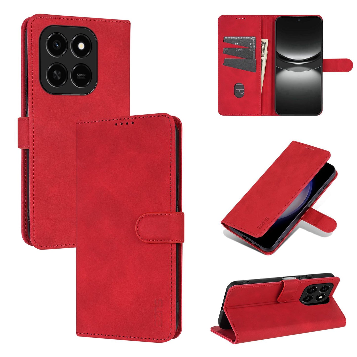 For Honor Play 10T 5G/400 Smart 5G AZNS Skin Feel Calf Texture Flip Leather Phone Case(Red)