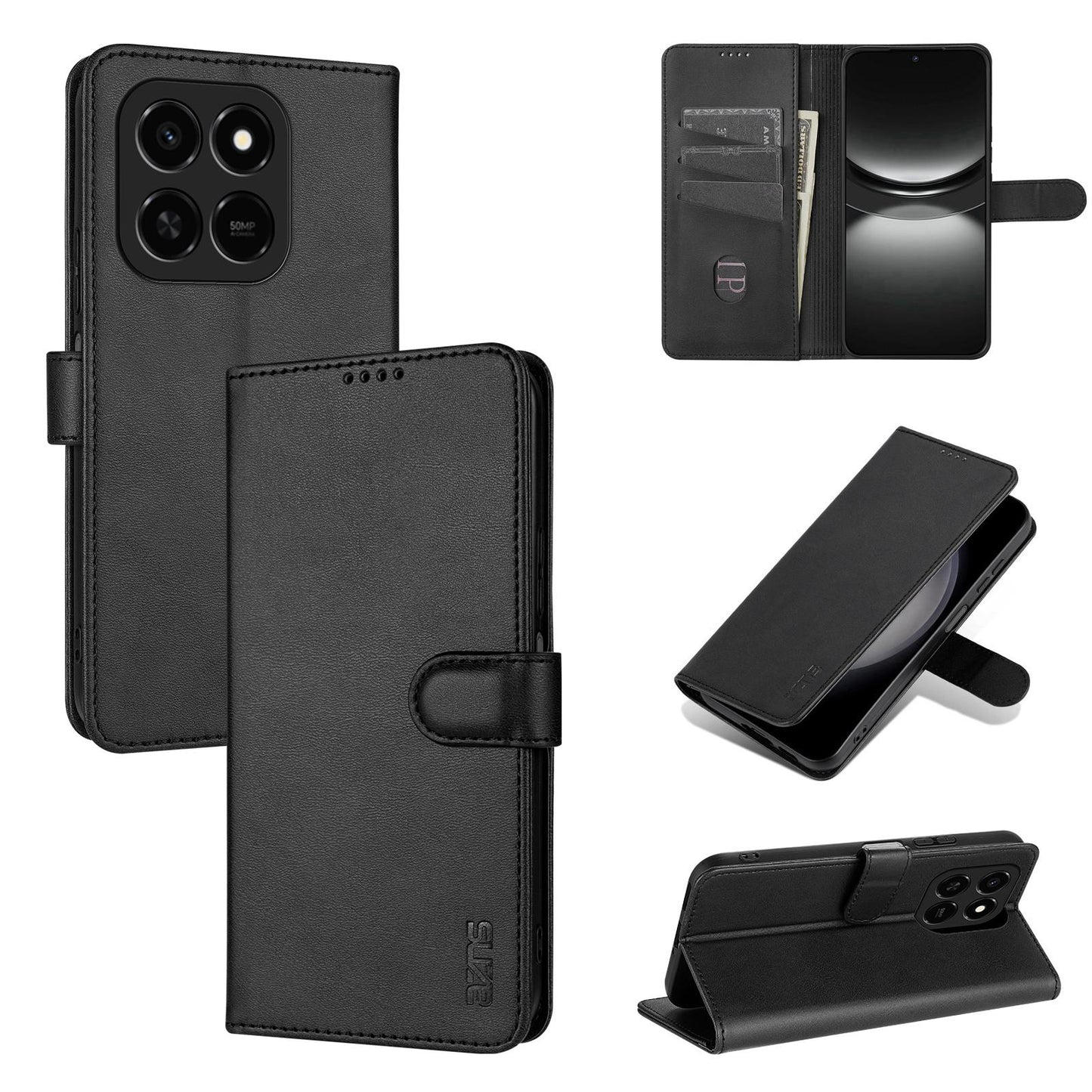For Honor Play 10T 5G/400 Smart 5G AZNS Skin Feel Calf Texture Flip Leather Phone Case(Black)