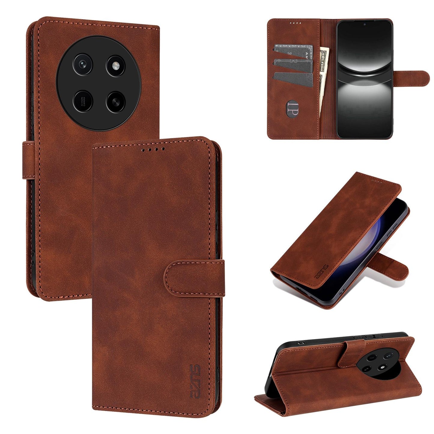 For Honor X80 Pro Max 5G AZNS Skin Feel Calf Texture Flip Leather Phone Case(Brown)