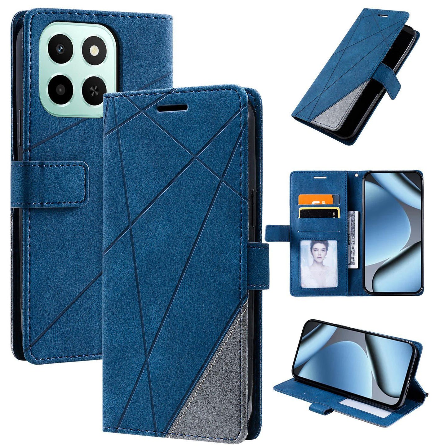 For Honor X6c / X5b / X5b Plus 4G Skin Feel Splicing Leather Phone Case(Blue)