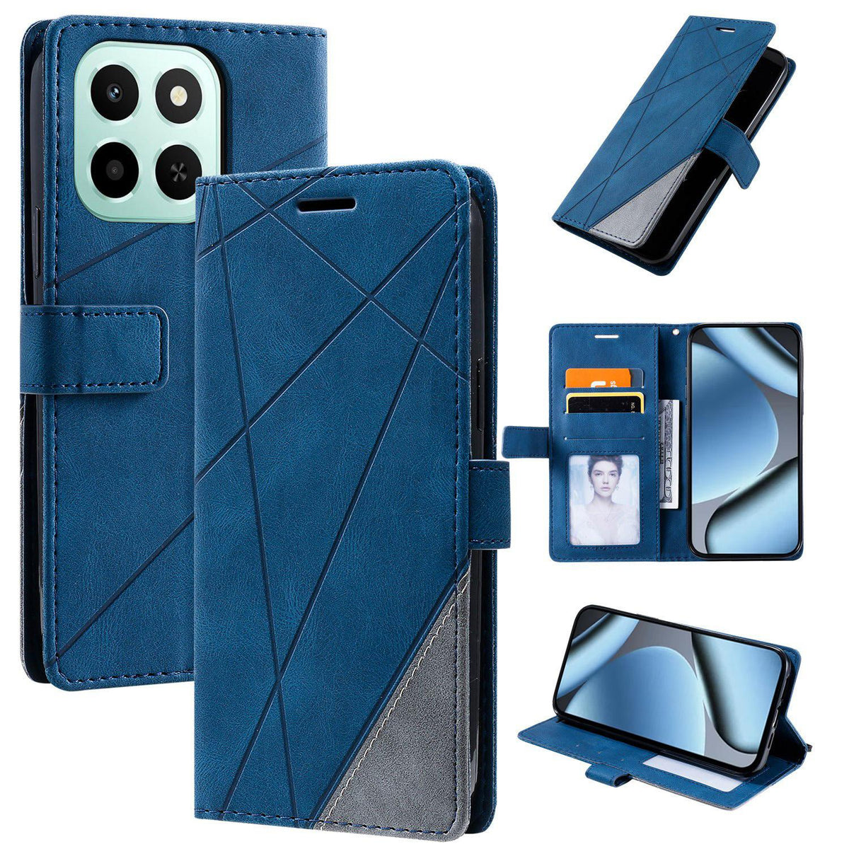For Honor X6c / X5b / X5b Plus 4G Skin Feel Splicing Leather Phone Case - Blue - EDA005663211A