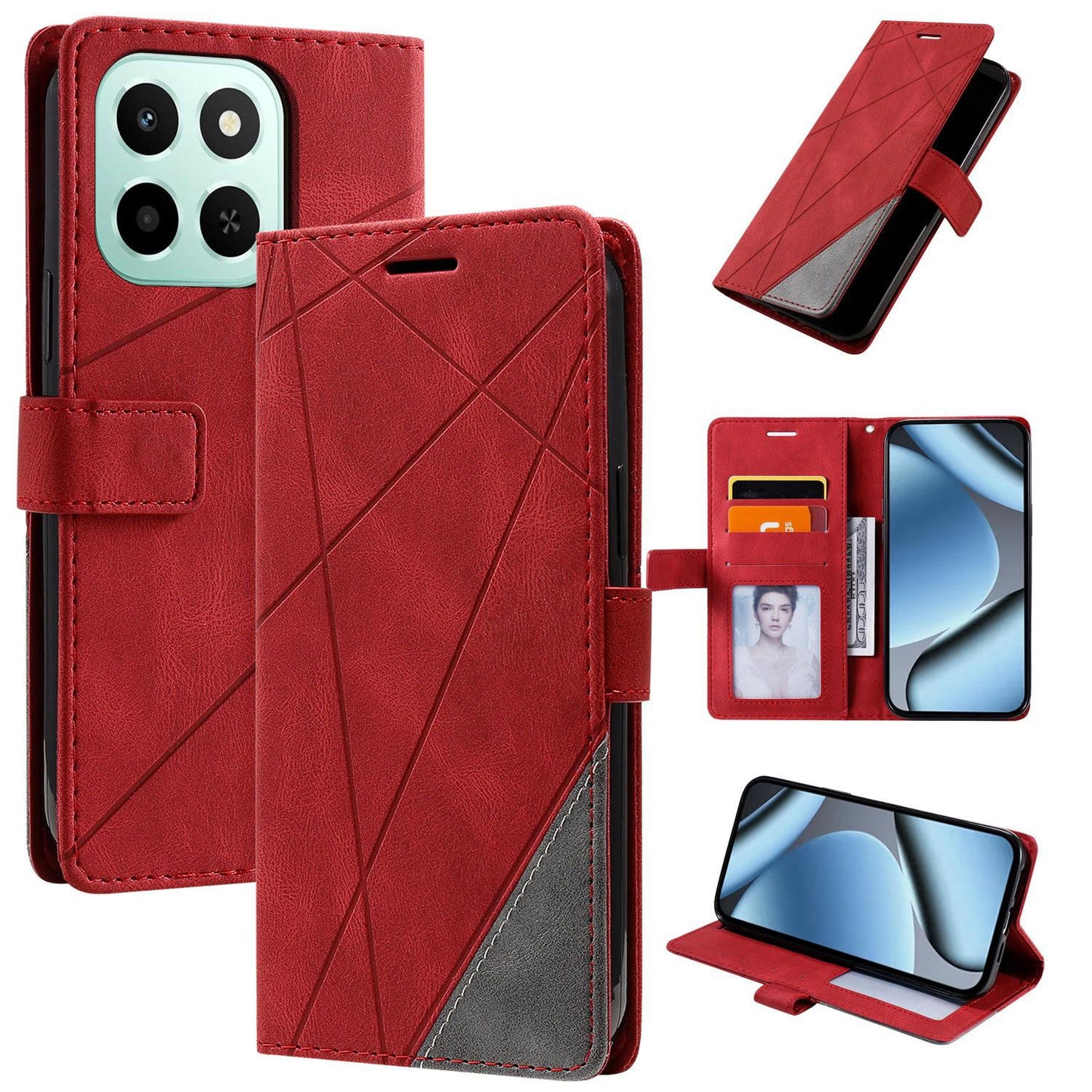 For Honor X6c / X5b / X5b Plus 4G Skin Feel Splicing Leather Phone Case(Red)