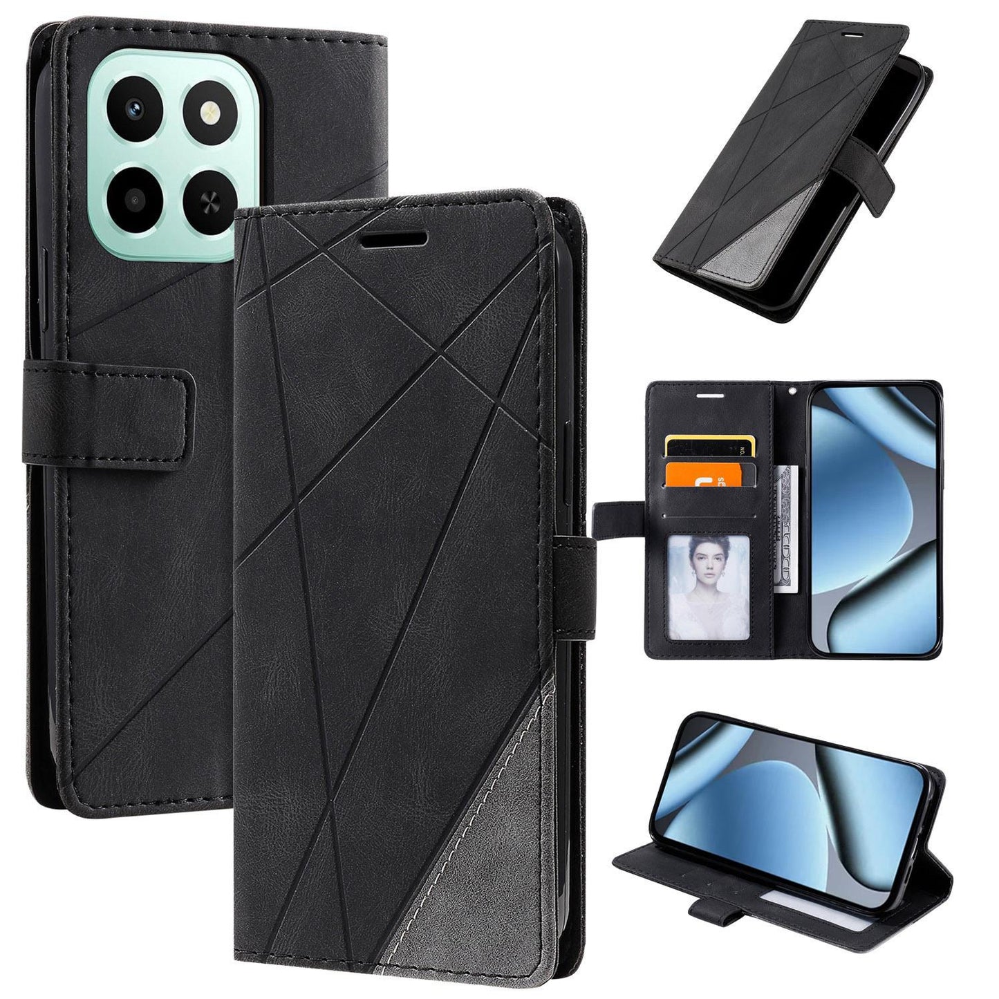 For Honor X6c / X5b / X5b Plus 4G Skin Feel Splicing Leather Phone Case(Black)