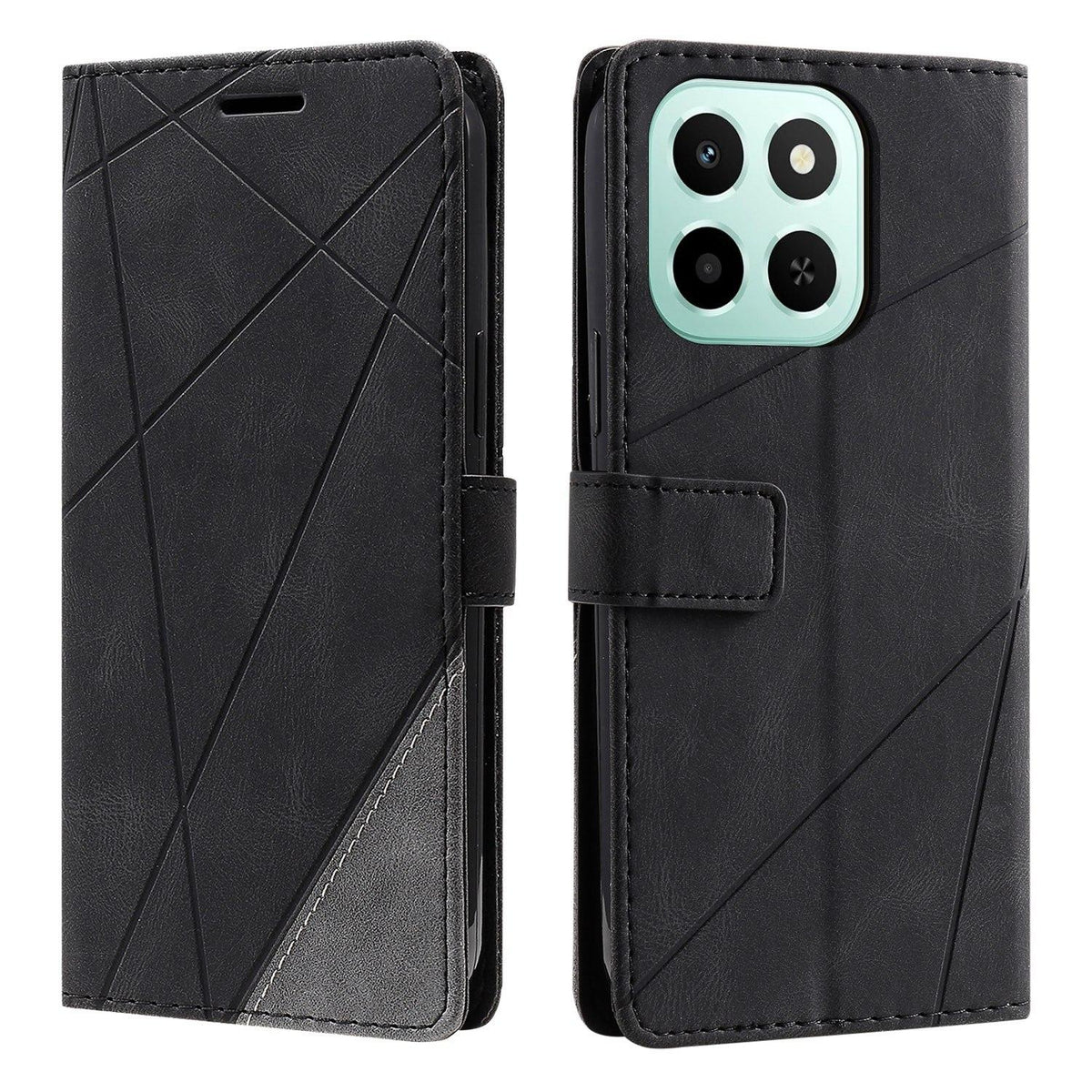 For Honor X6c / X5b / X5b Plus 4G Skin Feel Splicing Leather Phone Case - Black - EDA005663211C