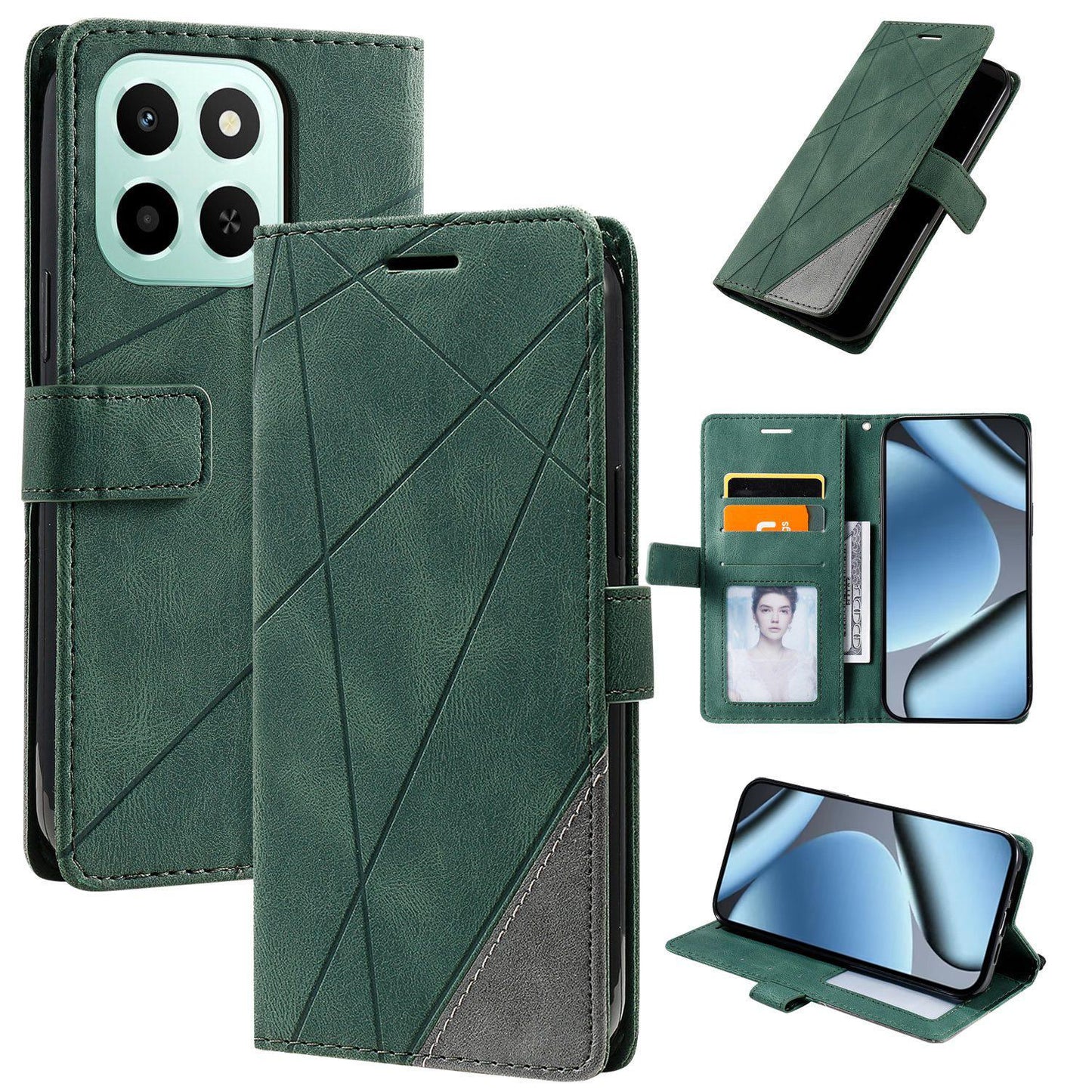 For Honor X6c / X5b / X5b Plus 4G Skin Feel Splicing Leather Phone Case(Green)