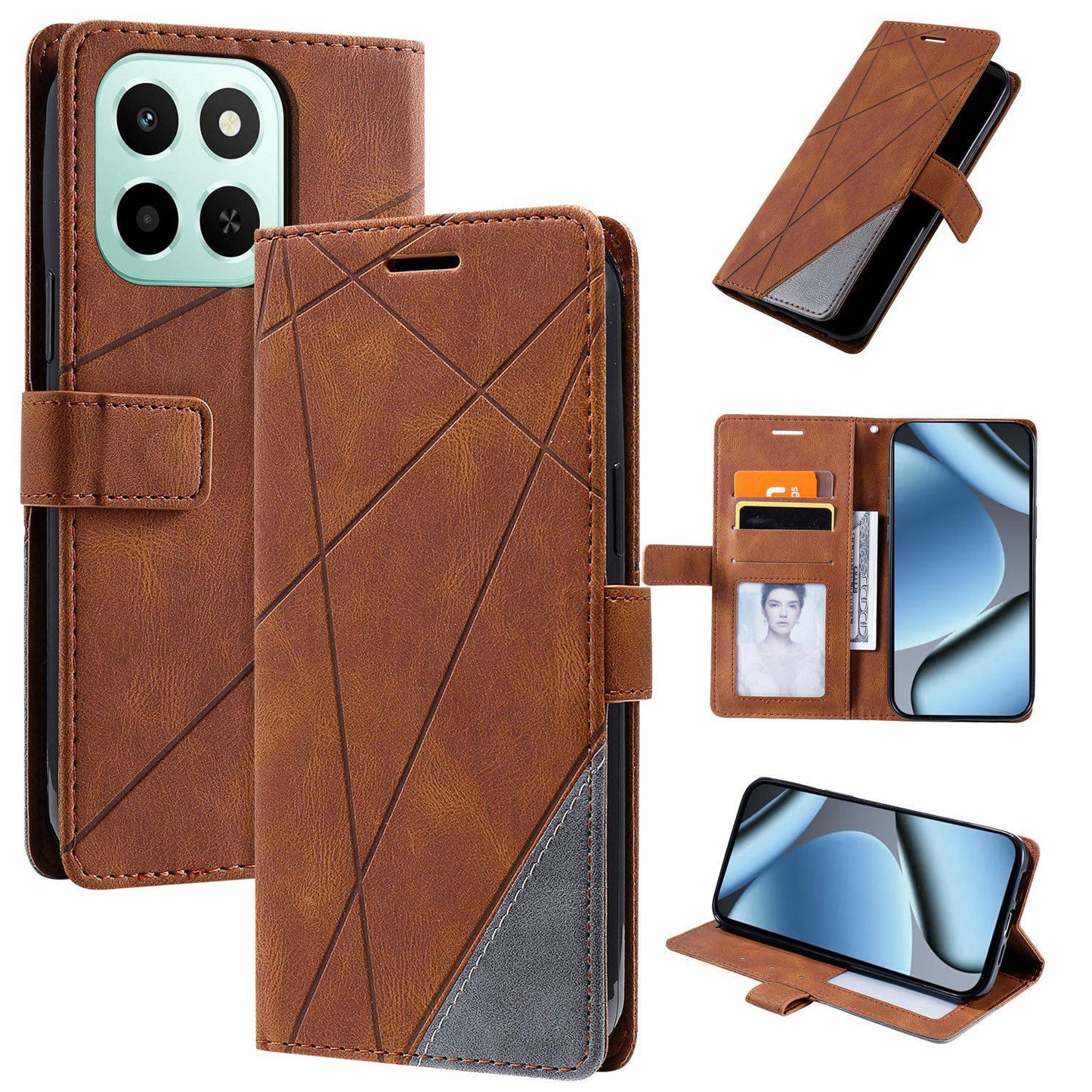 For Honor X6c / X5b / X5b Plus 4G Skin Feel Splicing Leather Phone Case(Brown)