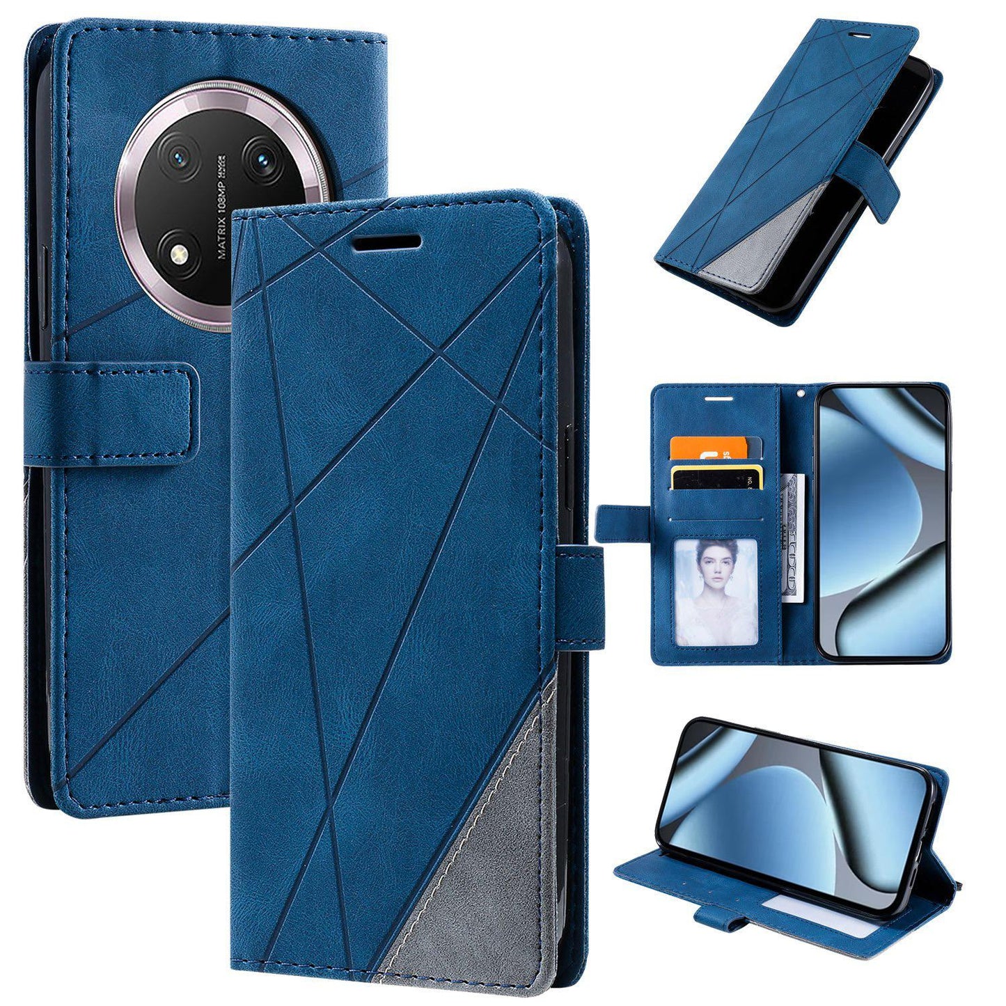 For Honor X9c / Magic7 Lite Skin Feel Splicing Leather Phone Case(Blue)