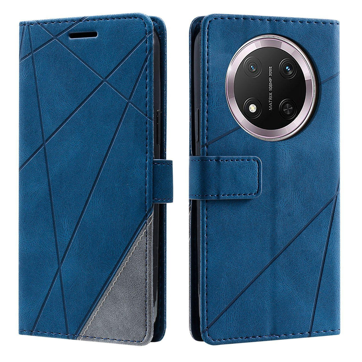 For Honor X9c / Magic7 Lite Skin Feel Splicing Leather Phone Case - Blue - EDA005663212A