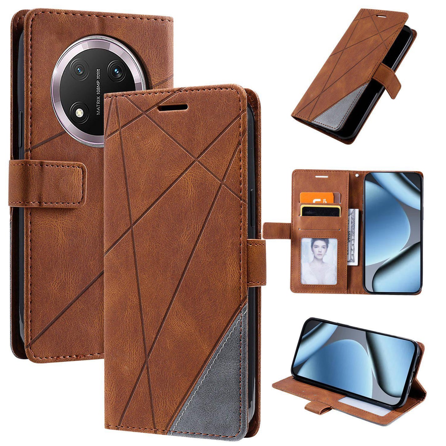 For Honor X9c / Magic7 Lite Skin Feel Splicing Leather Phone Case(Brown)