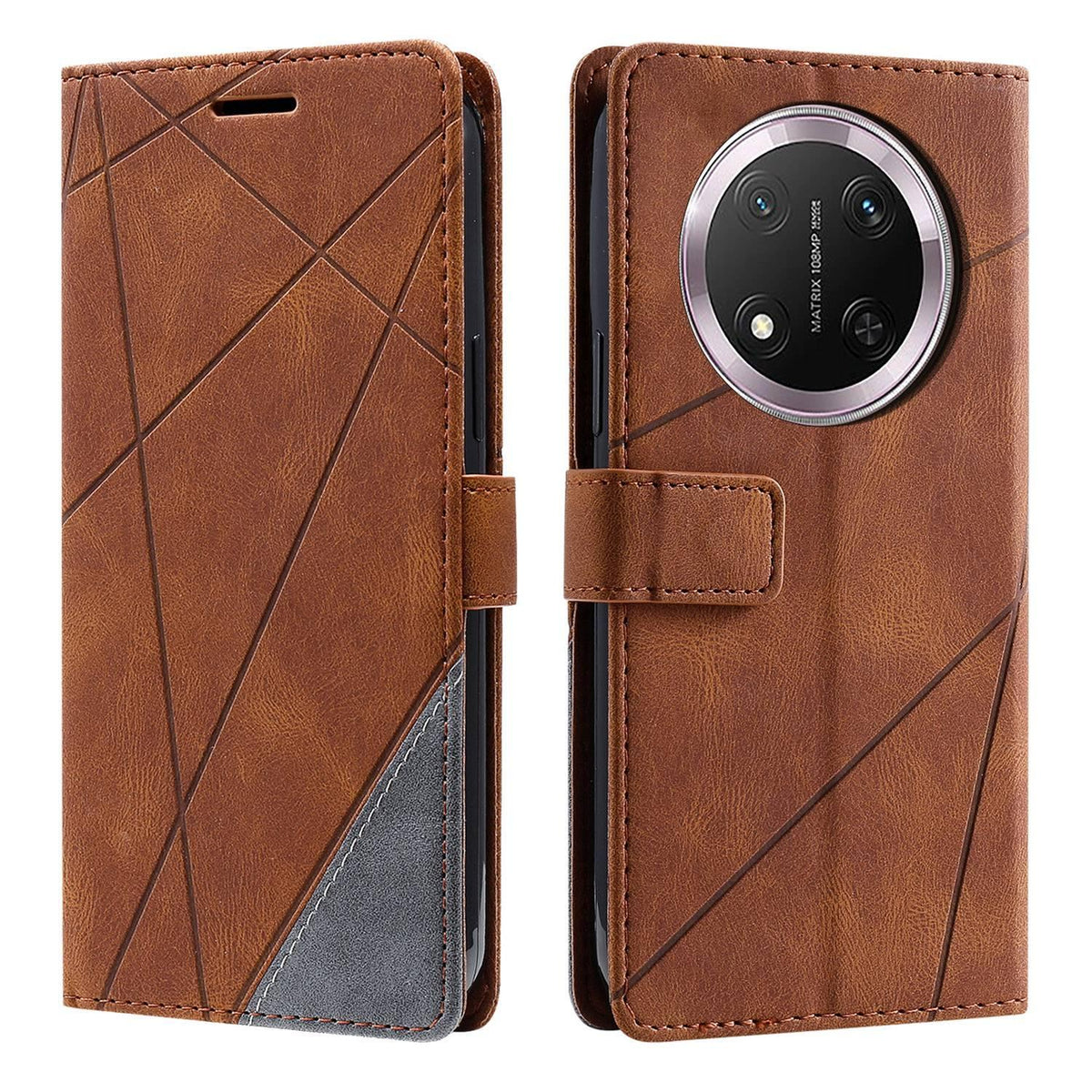 For Honor X9c / Magic7 Lite Skin Feel Splicing Leather Phone Case - Brown - EDA005663212E