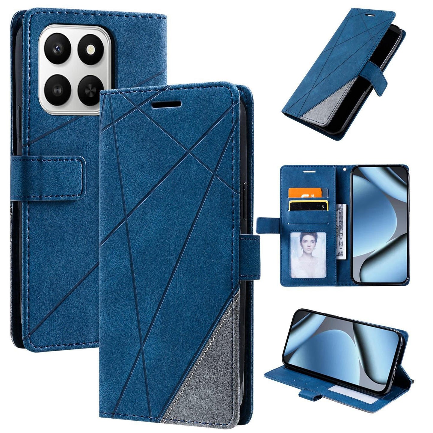 For Honor 400 Smart / X7d 5G Skin Feel Splicing Leather Phone Case(Blue)