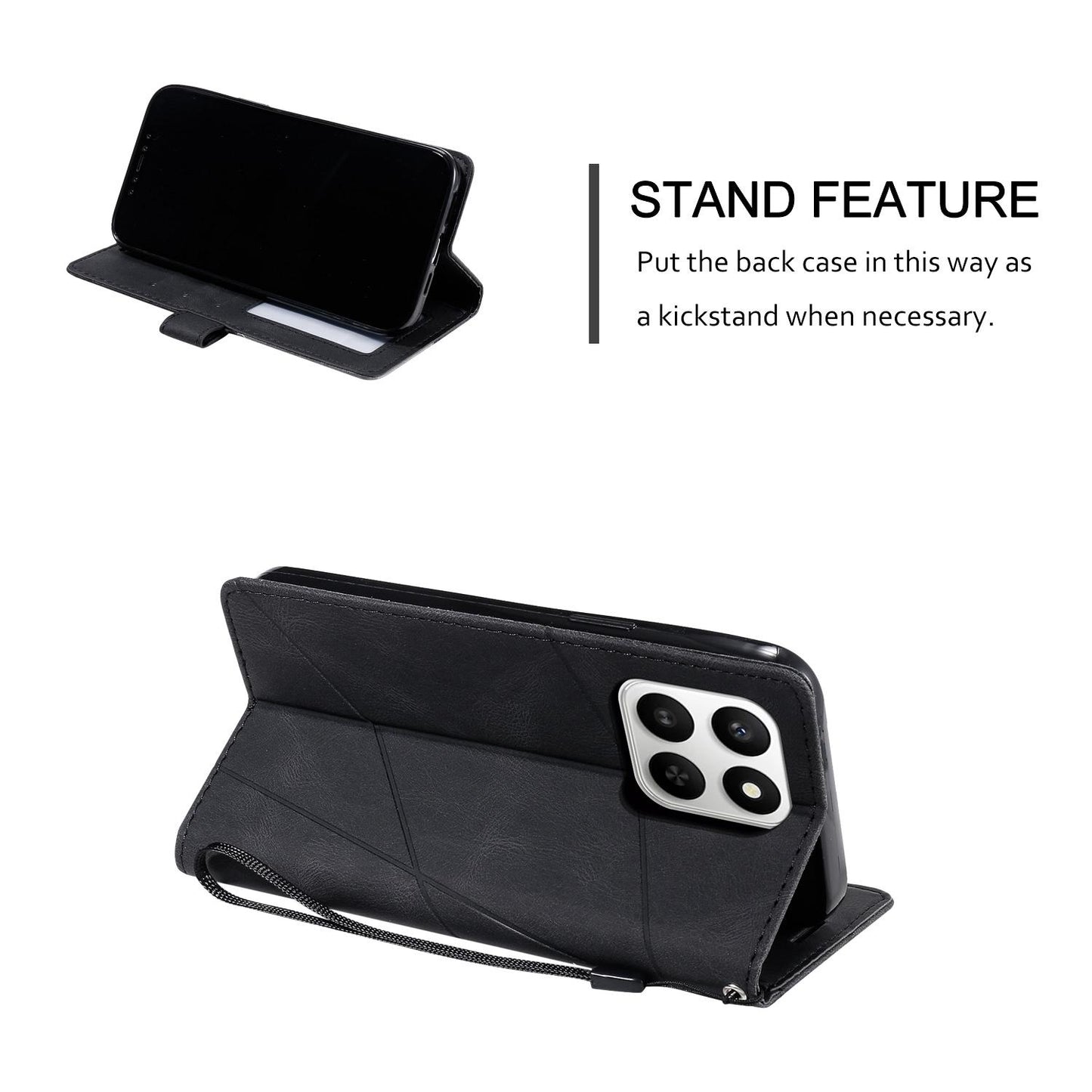 For Honor 400 Smart / X7d 5G Skin Feel Splicing Leather Phone Case(Black)