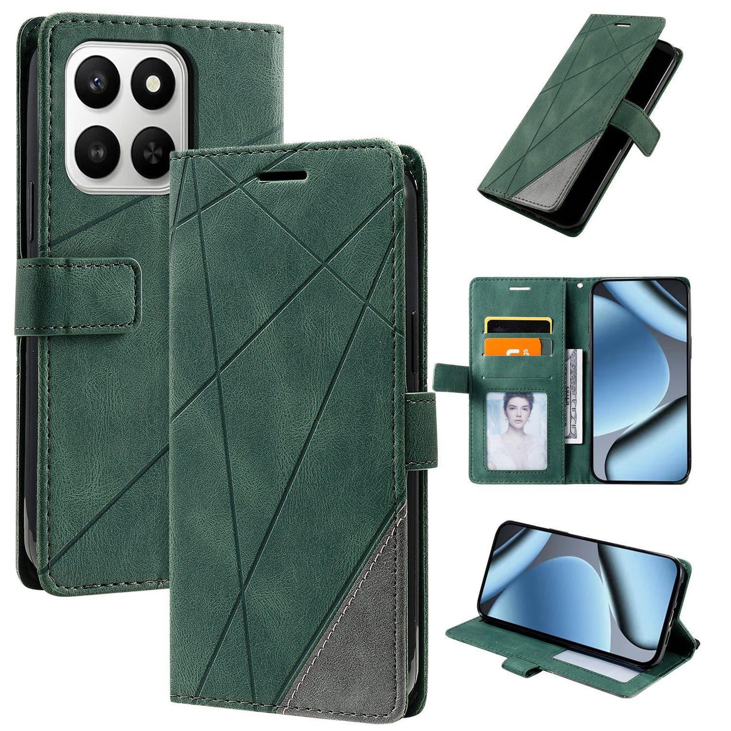For Honor 400 Smart / X7d 5G Skin Feel Splicing Leather Phone Case(Green)