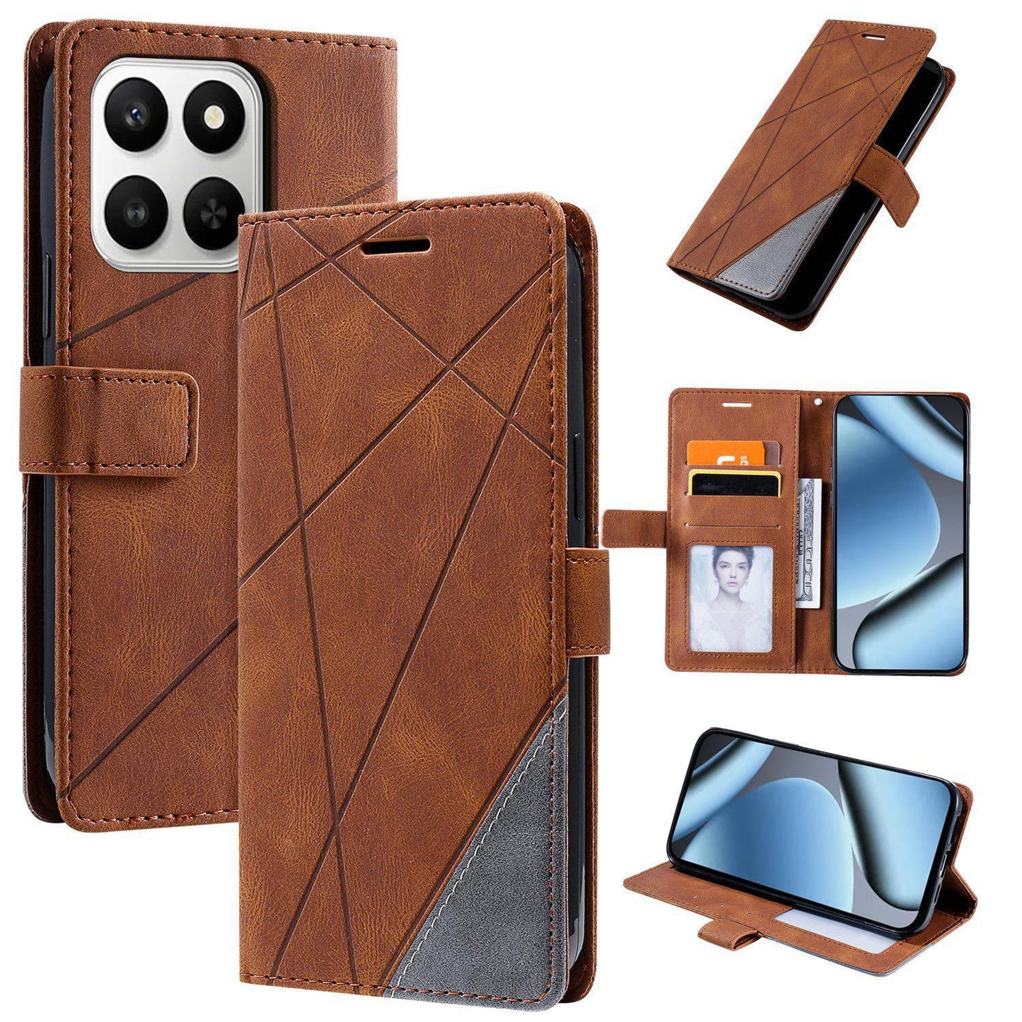 For Honor 400 Smart / X7d 5G Skin Feel Splicing Leather Phone Case(Brown)