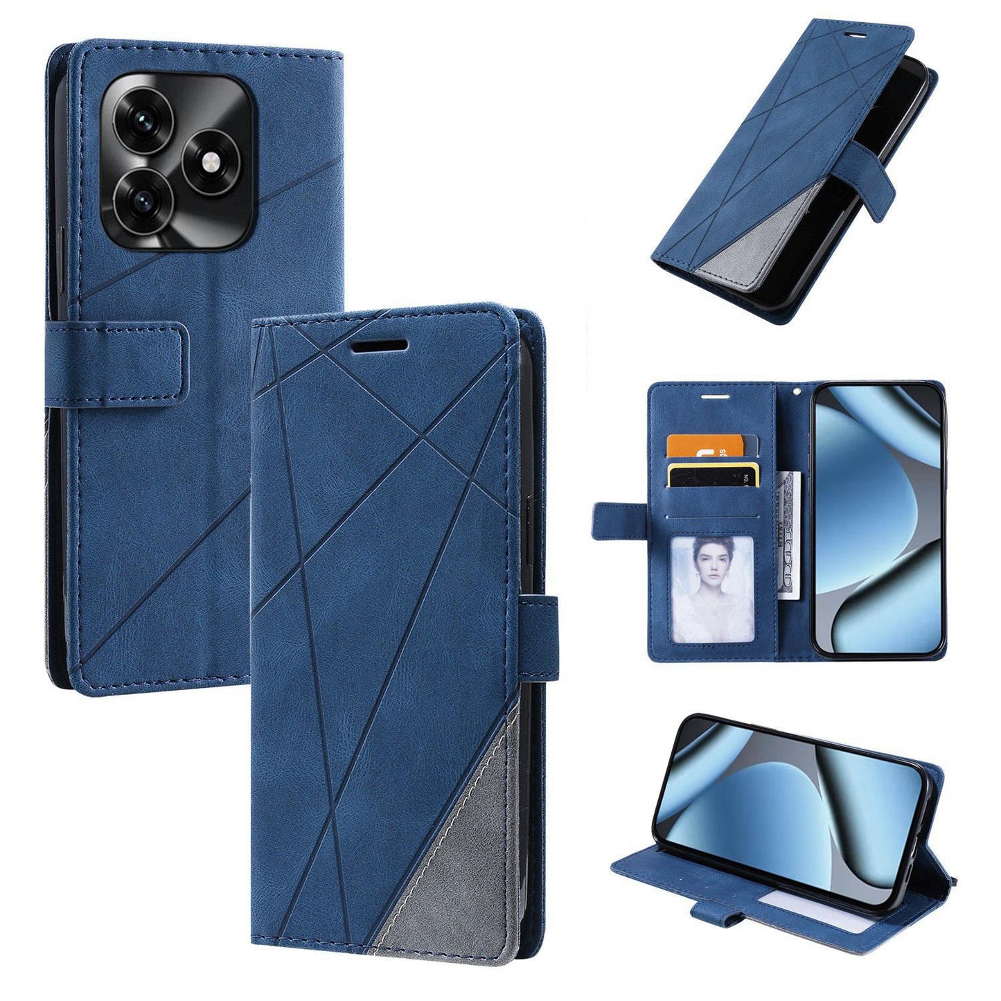 For Honor X5c / X5c Plus 4G / Play 10A 4G Skin Feel Splicing Leather Phone Case(Blue)