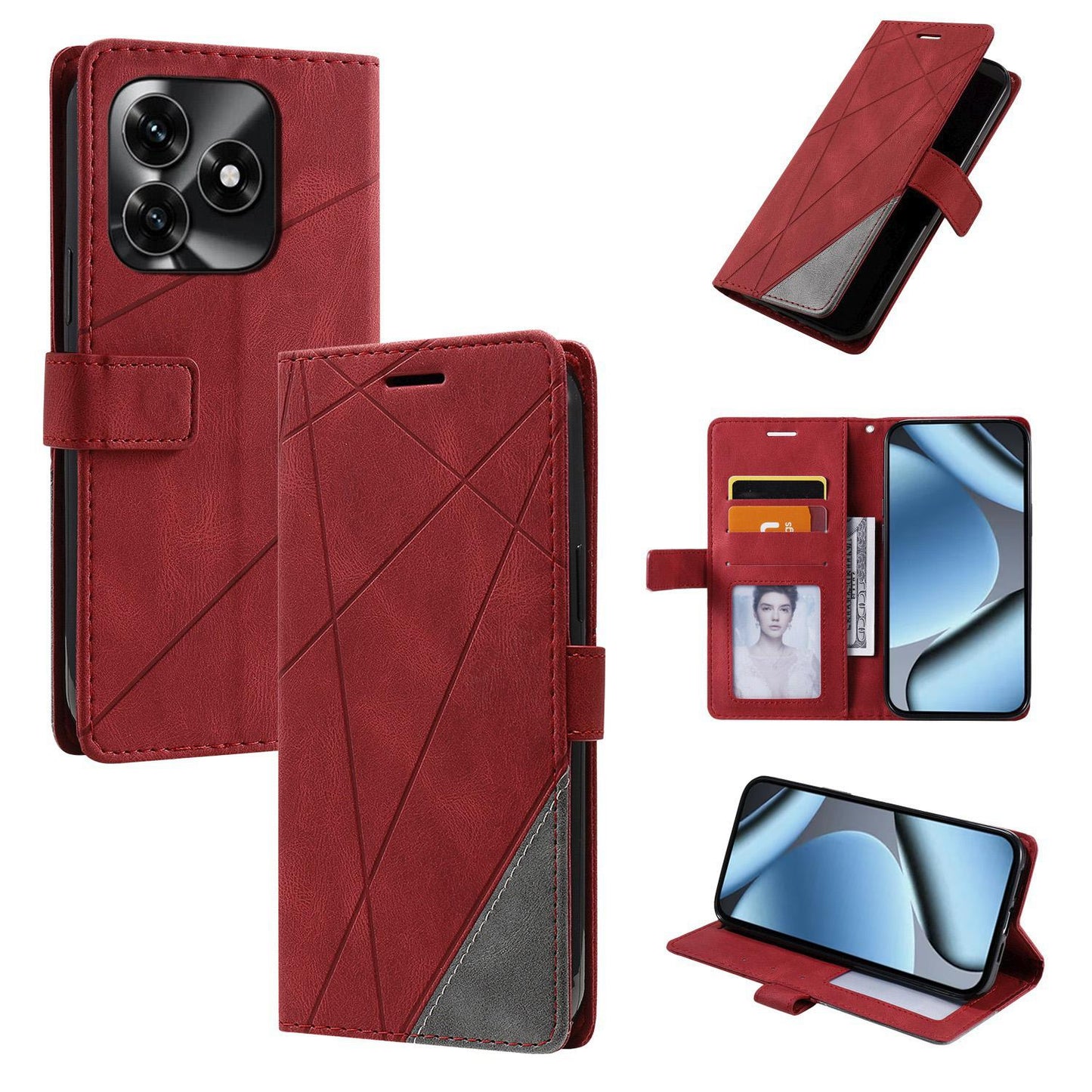 For Honor X5c / X5c Plus 4G / Play 10A 4G Skin Feel Splicing Leather Phone Case(Red)