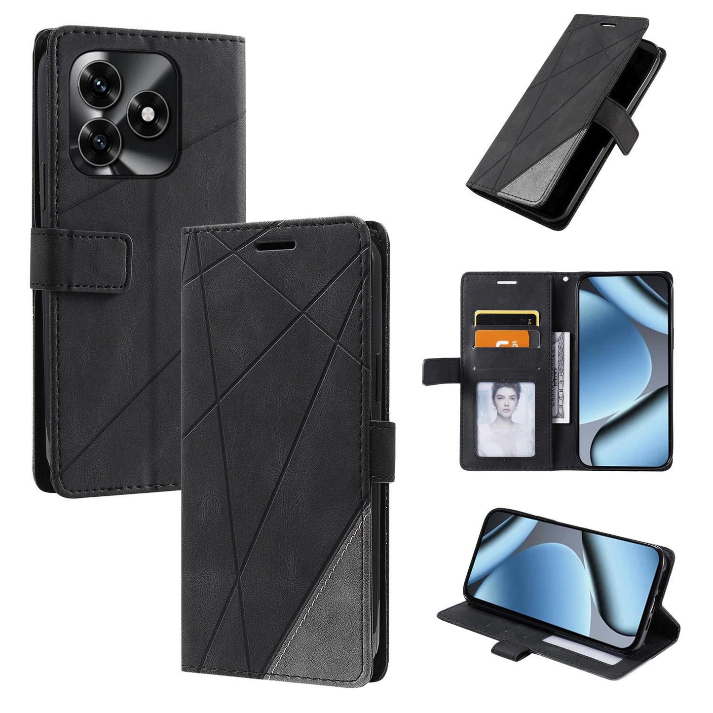 For Honor X5c / X5c Plus 4G / Play 10A 4G Skin Feel Splicing Leather Phone Case(Black)