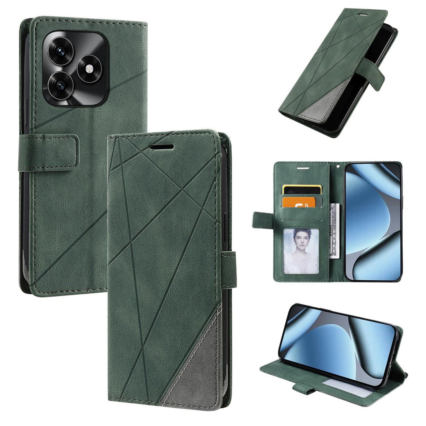 For Honor X5c / X5c Plus 4G / Play 10A 4G Skin Feel Splicing Leather Phone Case(Green)