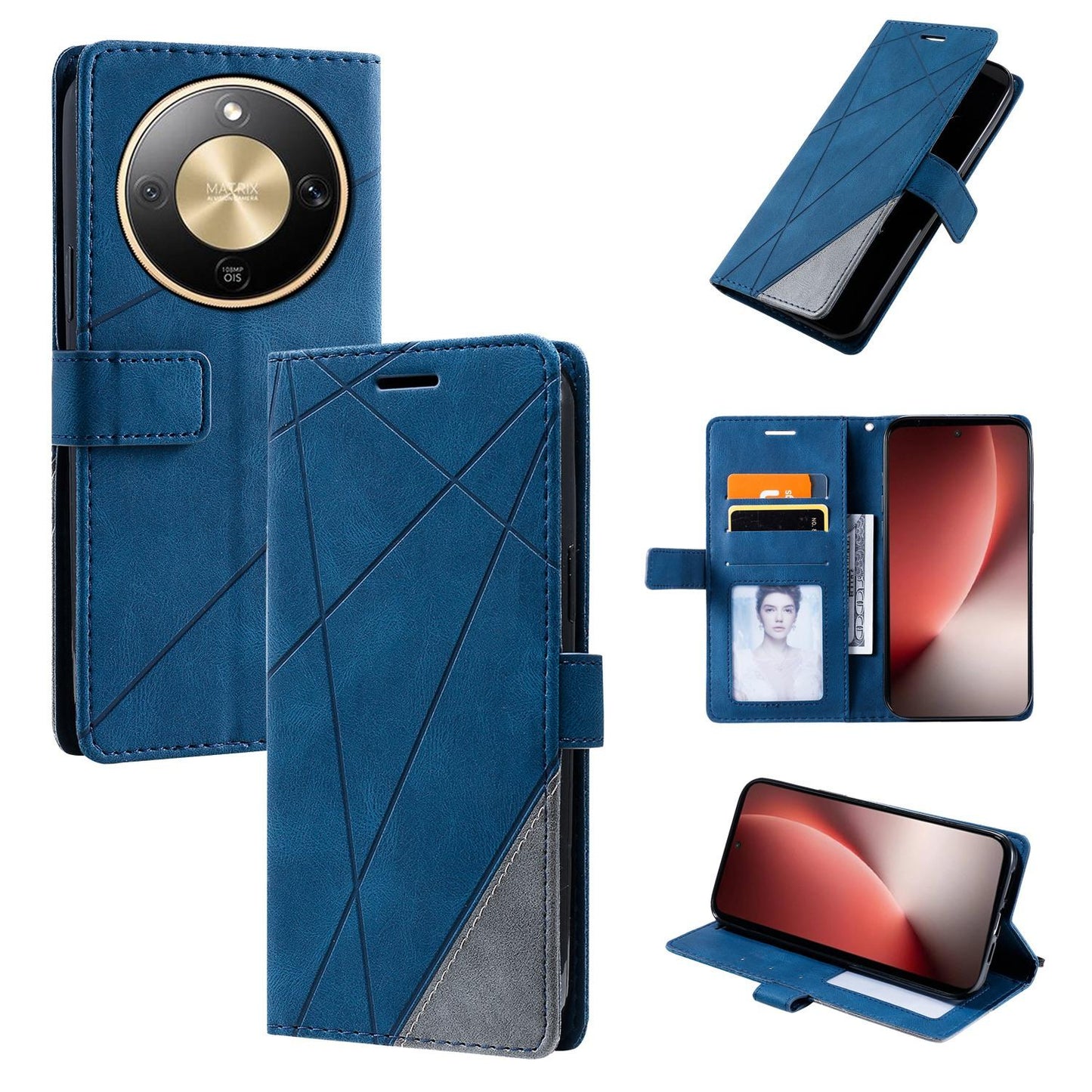 For Honor X9d / Magic8 Lite Skin Feel Splicing Leather Phone Case(Blue)