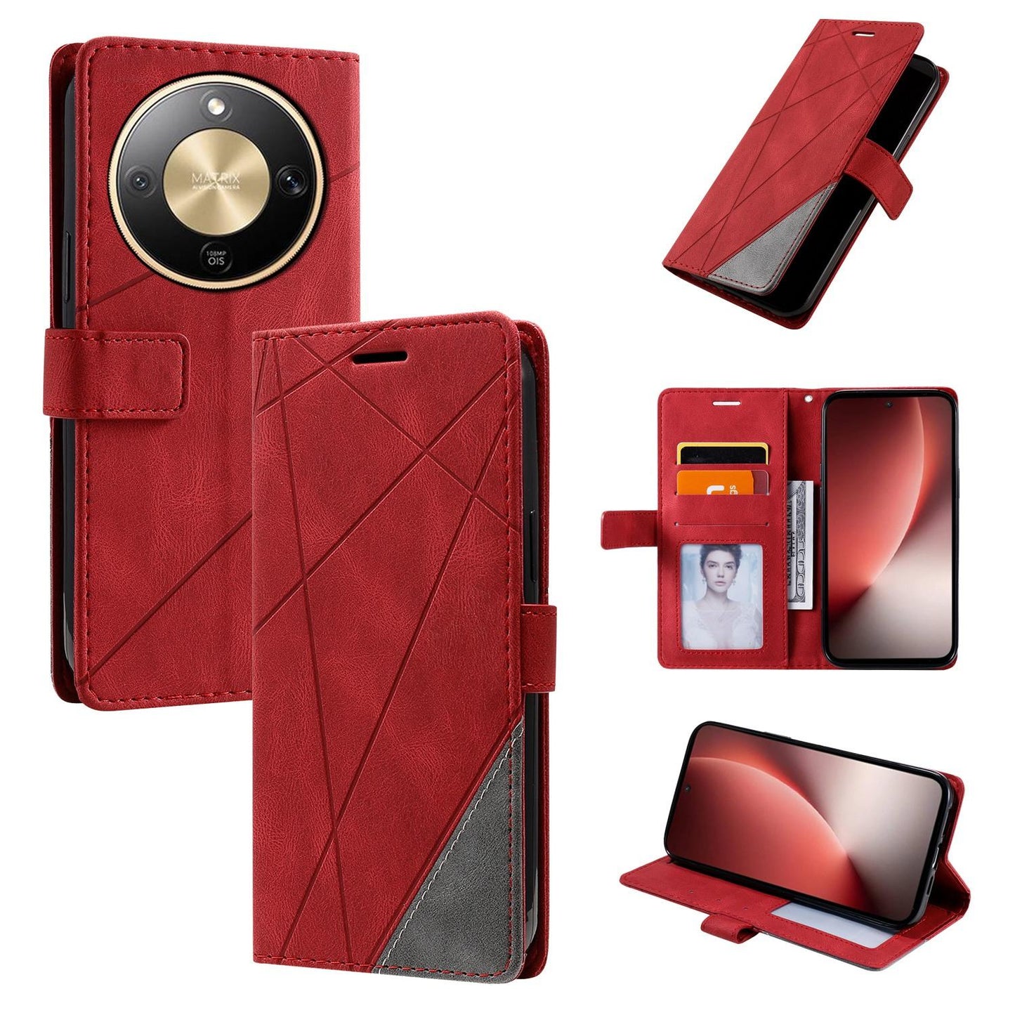 For Honor X9d / Magic8 Lite Skin Feel Splicing Leather Phone Case(Red)