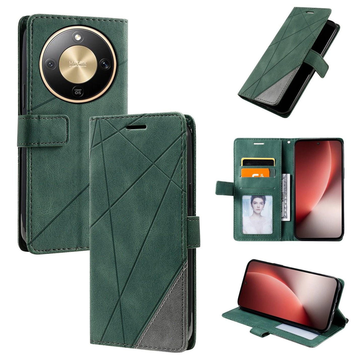 For Honor X9d / Magic8 Lite Skin Feel Splicing Leather Phone Case(Green)
