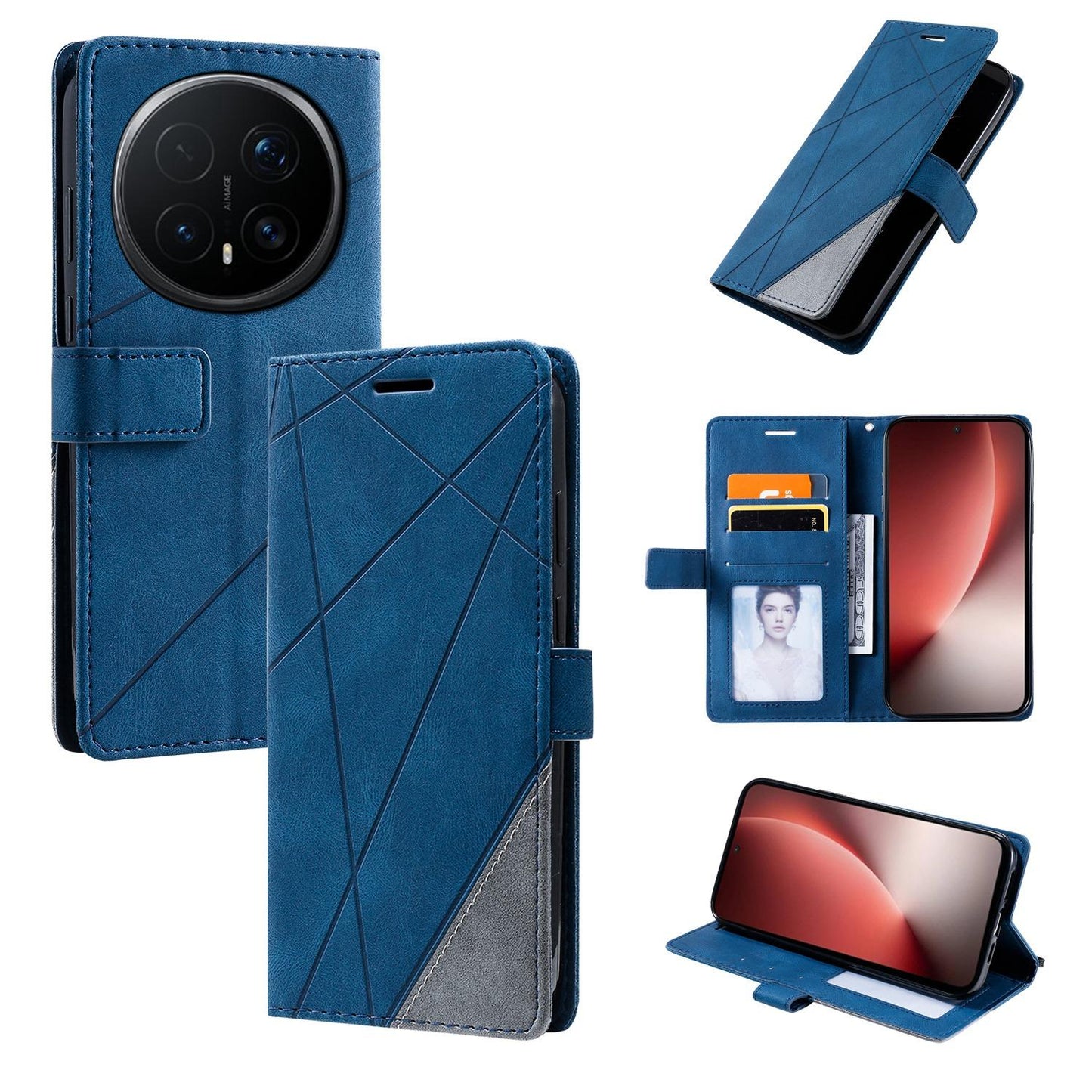 For Honor Magic8 Pro Skin Feel Splicing Leather Phone Case(Blue)