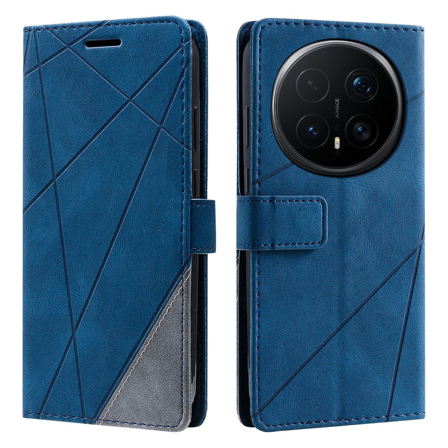 For Honor Magic8 Pro Skin Feel Splicing Leather Phone Case(Blue)