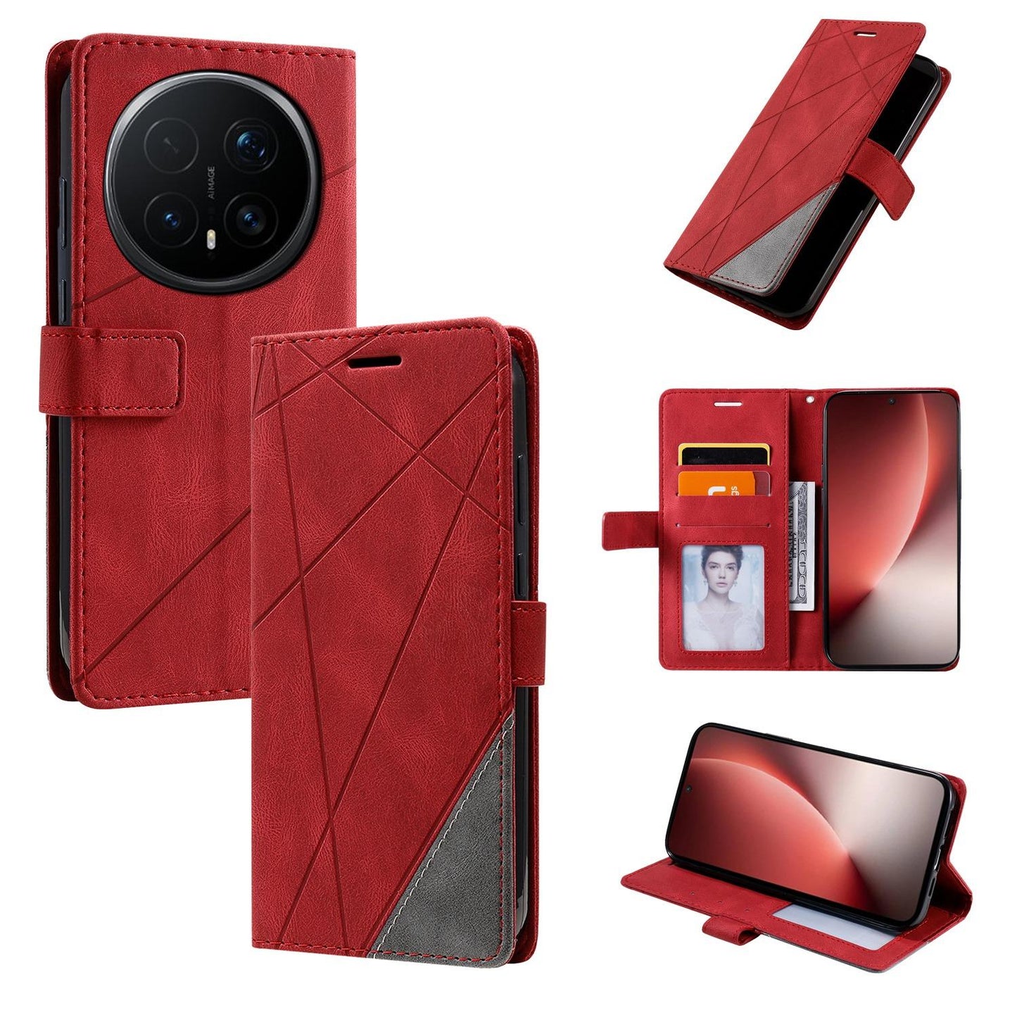 For Honor Magic8 Pro Skin Feel Splicing Leather Phone Case(Red)