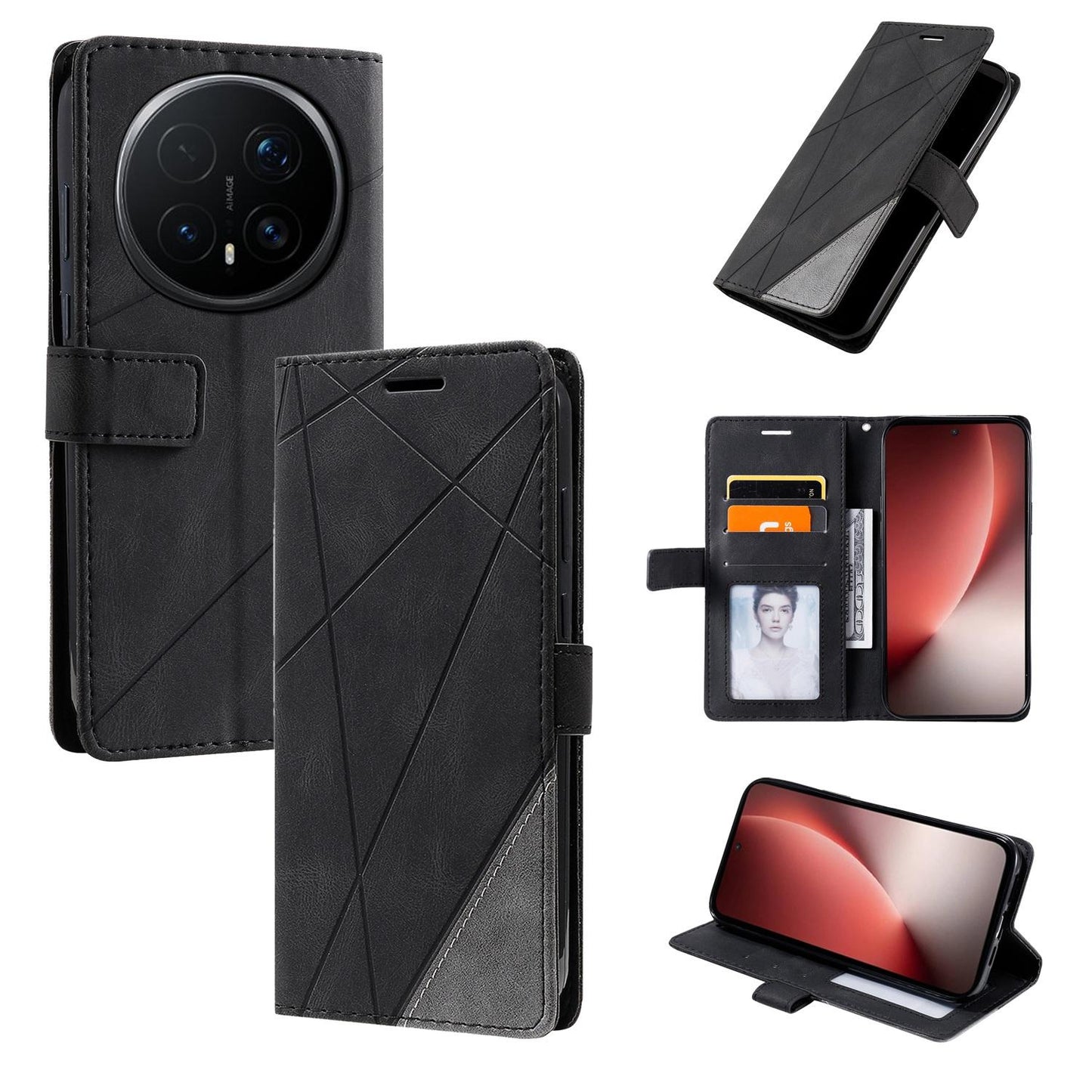 For Honor Magic8 Pro Skin Feel Splicing Leather Phone Case(Black)