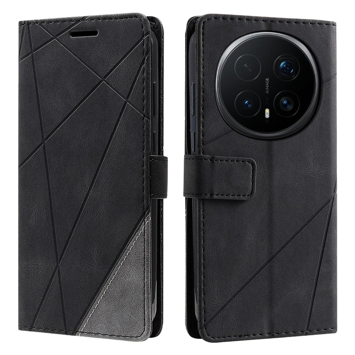 For Honor Magic8 Pro Skin Feel Splicing Leather Phone Case - Black - EDA005663216C