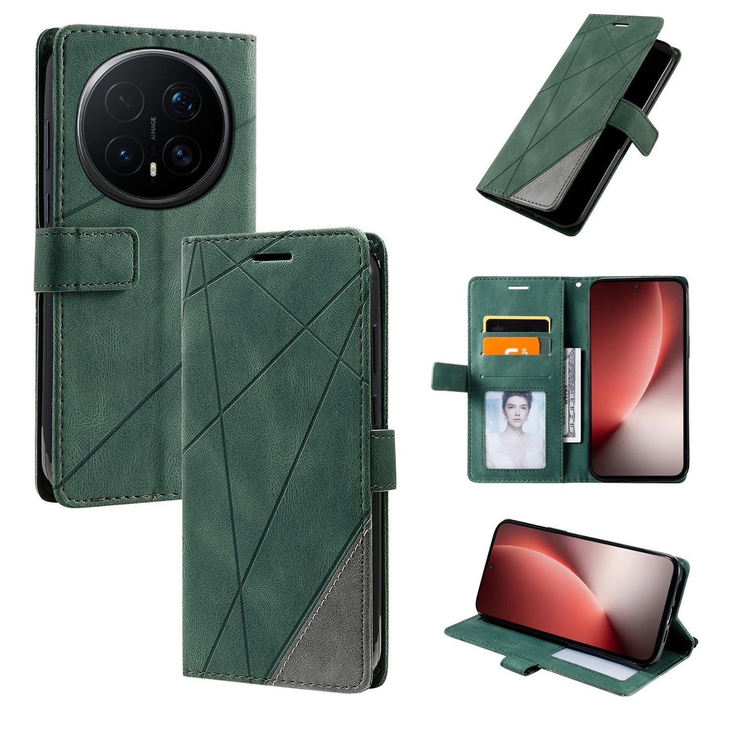 For Honor Magic8 Pro Skin Feel Splicing Leather Phone Case(Green)