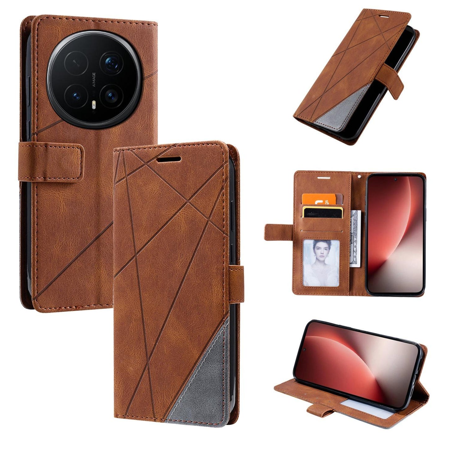 For Honor Magic8 Pro Skin Feel Splicing Leather Phone Case(Brown)