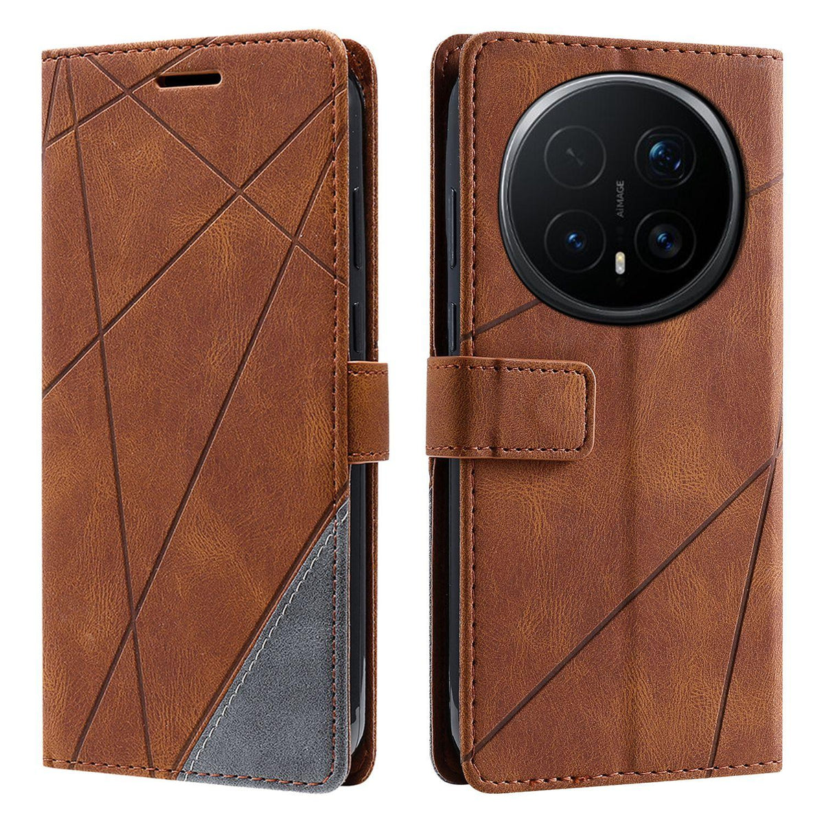 For Honor Magic8 Pro Skin Feel Splicing Leather Phone Case - Brown - EDA005663216E