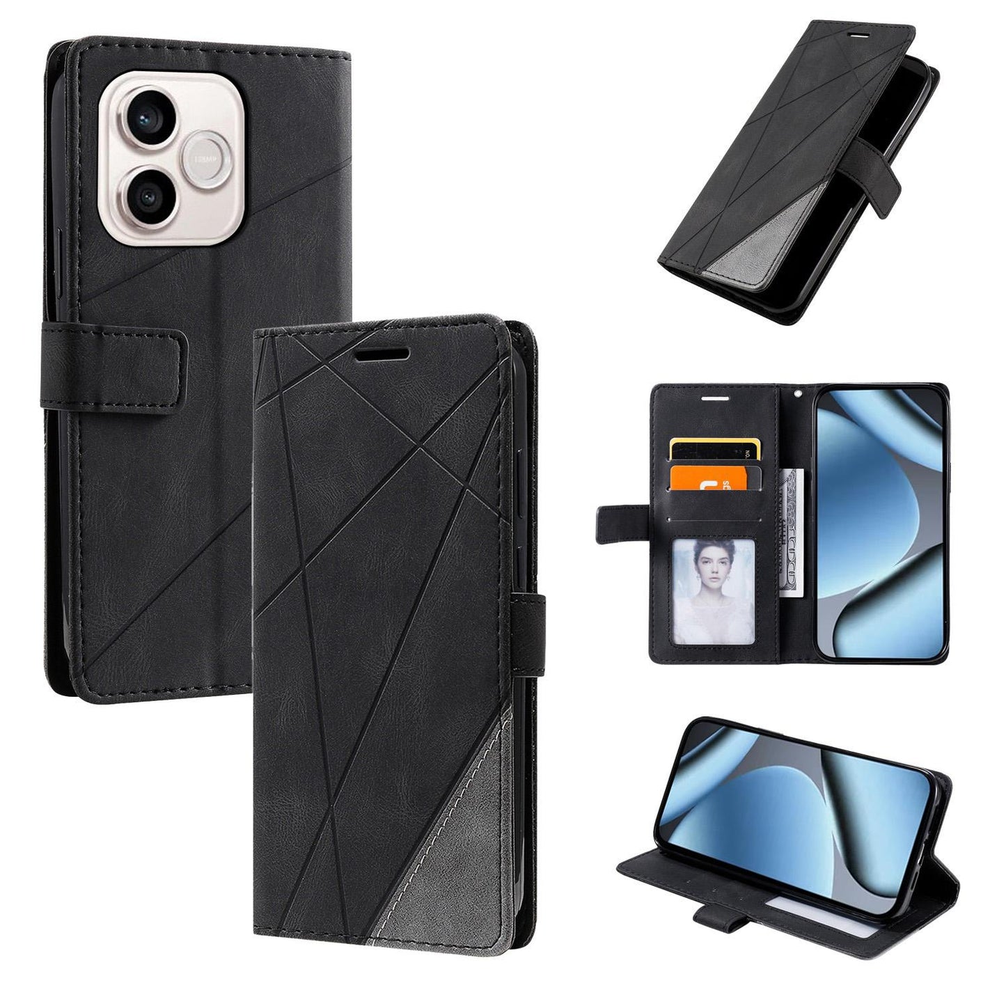 For Honor 600 Lite / 500 Smart Global Skin Feel Splicing Leather Phone Case(Black)