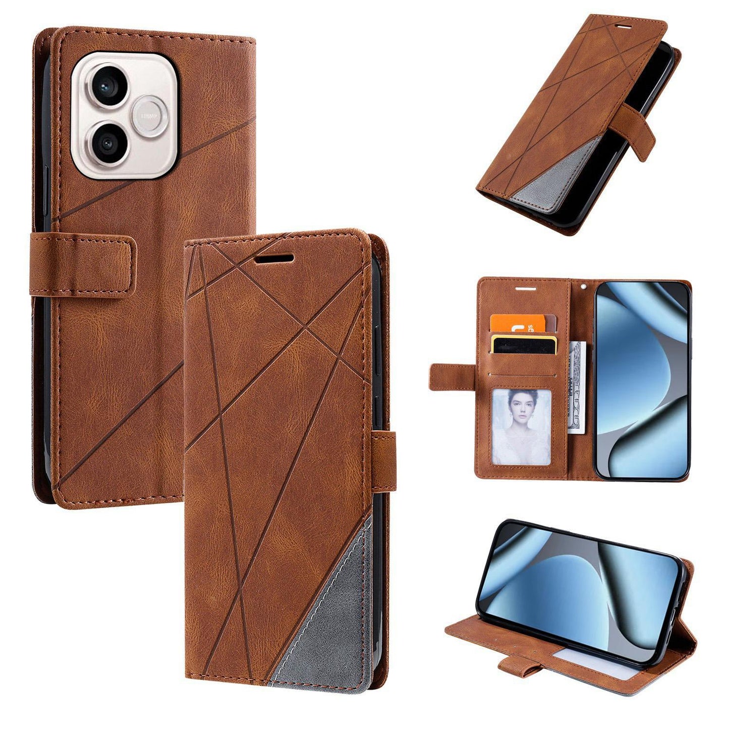 For Honor 600 Lite / 500 Smart Global Skin Feel Splicing Leather Phone Case(Brown)