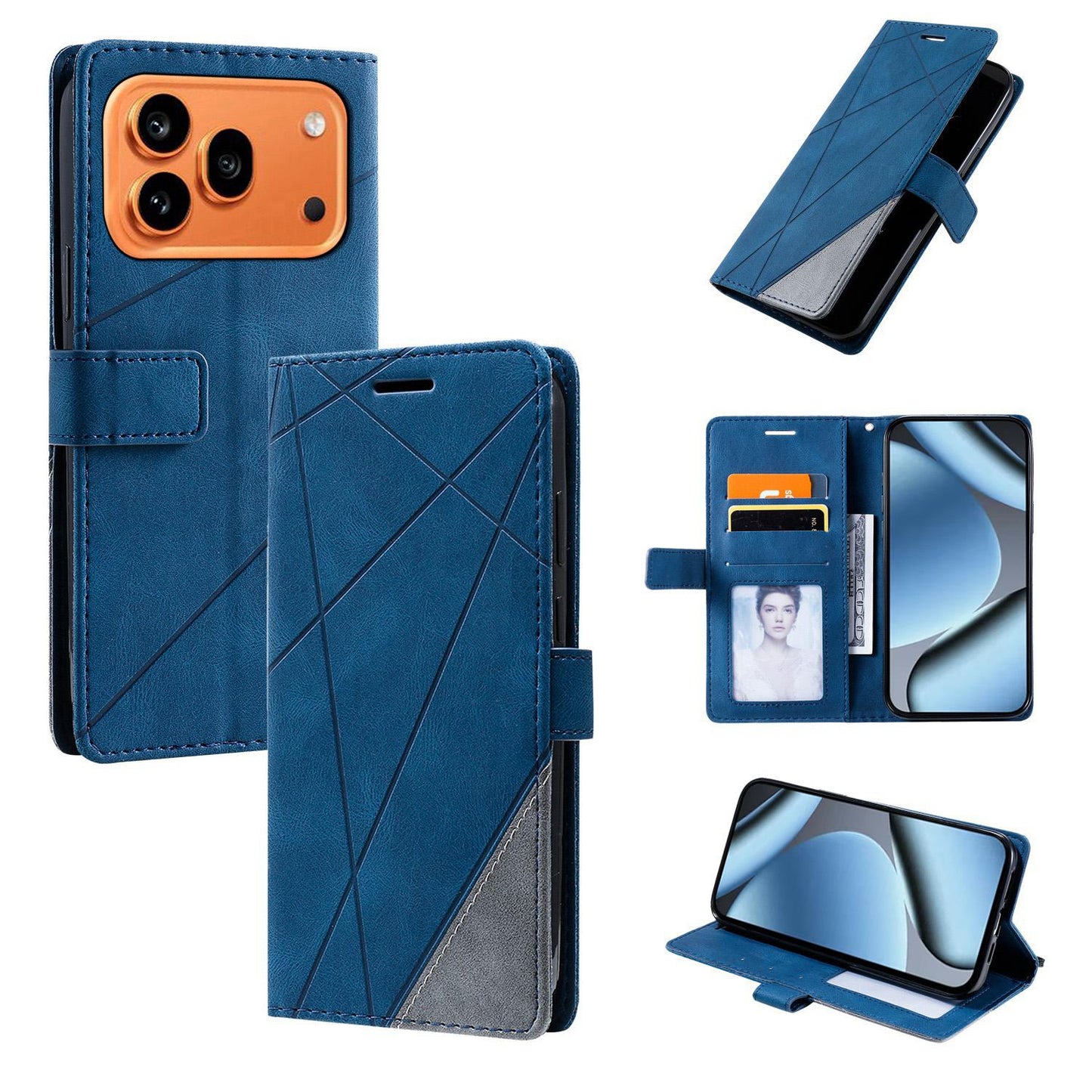 For Honor 600 / 600 Pro Global Skin Feel Splicing Leather Phone Case(Blue)